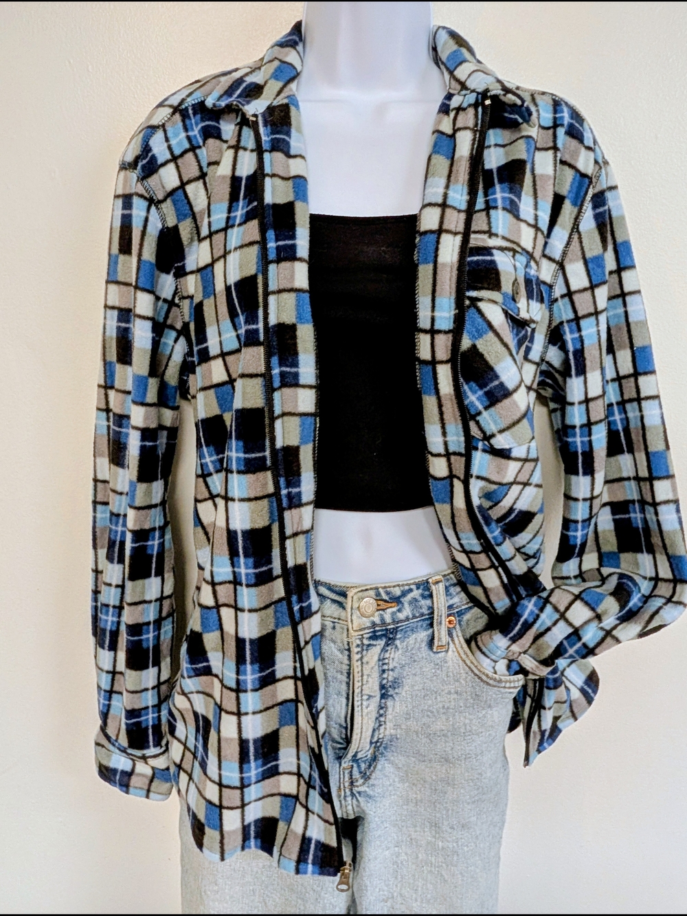 Plaid Oversized Zip-Up Flannel For Women